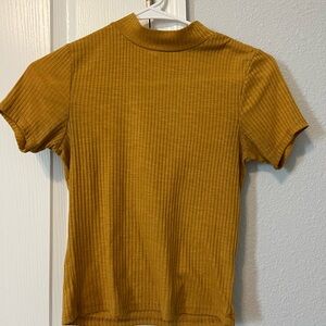 Pink Republic Mustard Yellow Ribbed Mockneck Crop Size XS